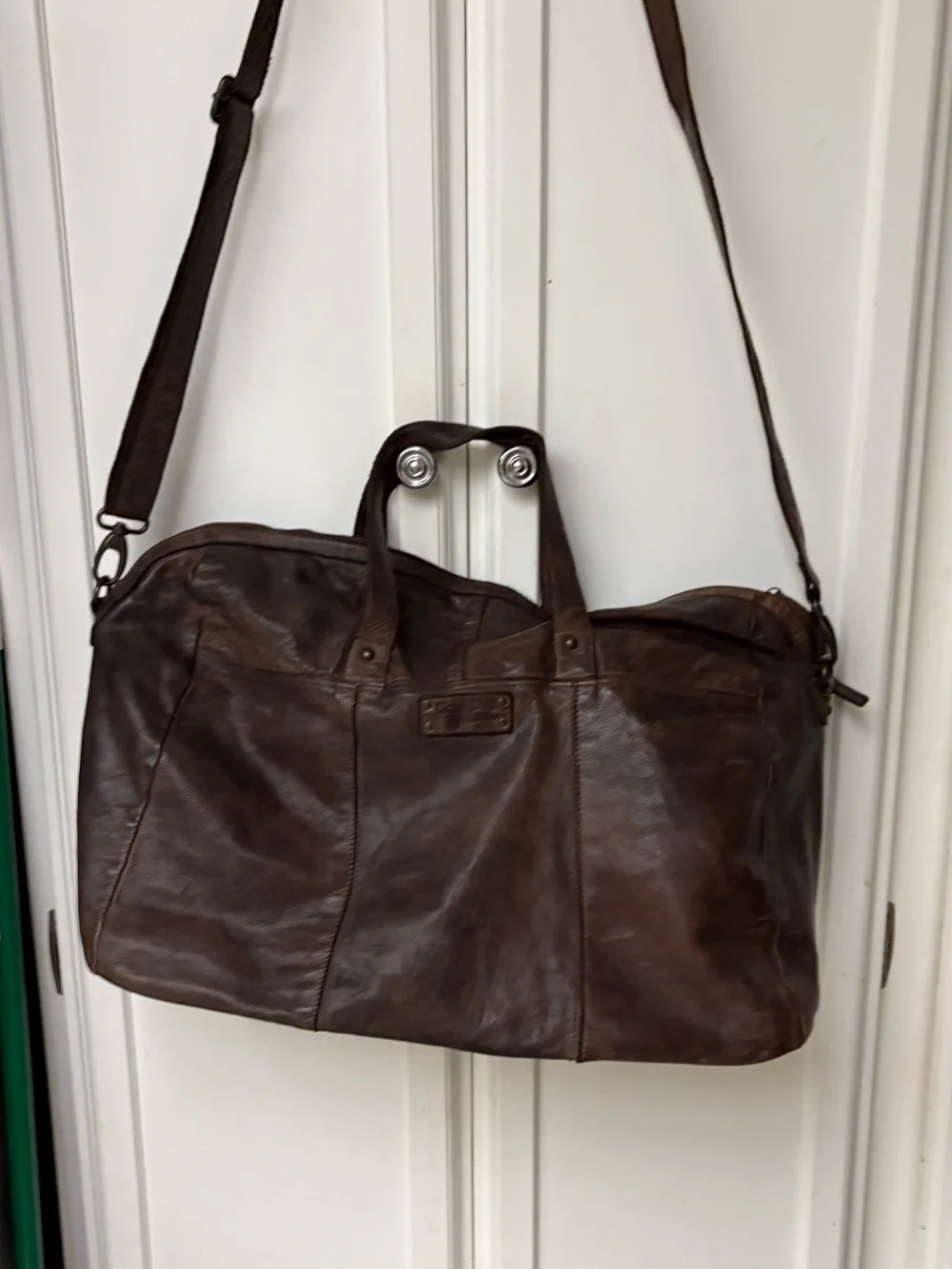 Classic Brown Leather Duffel with Removable Shoulder Strap